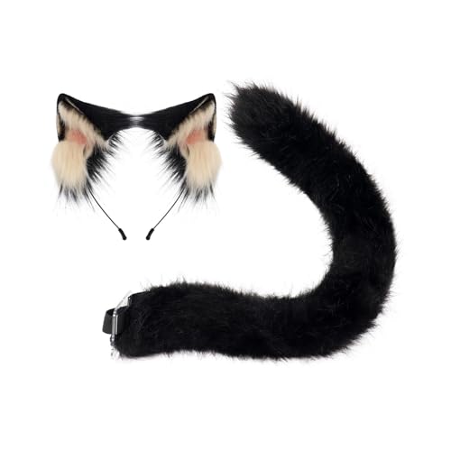 Lerpwige Fauxpelzen Füchse Heck Katzen Ohren Stirnband Halloween Party Kostüme Cosplay Set Für Frauen Mädchen Katzen Kostümzubehör von Lerpwige