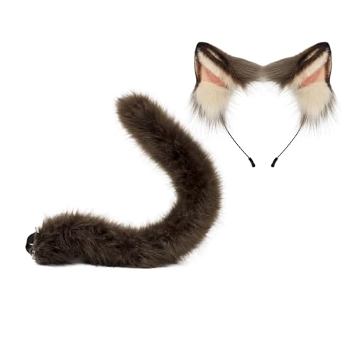 Lerpwige Fauxpelzen Füchse Heck Katzen Ohren Stirnband Halloween Party Kostüme Cosplay Set Für Frauen Mädchen Katzen Kostümzubehör von Lerpwige