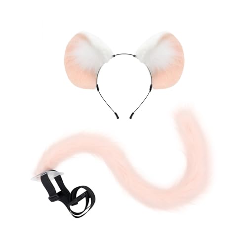 Lerpwige Foxes Ohr Und Heckset Fuzzy Maus Ohrstirnbänder Mit Heck Halloween Cosplays Party Maus Kostüm Accessorise Kid Erwachsener von Lerpwige