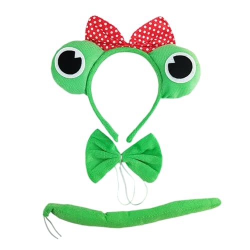 Lerpwige Frosch-Kostüm-Zubehör-Set, Frosch-Ohren, Stirnband, Schwanz, Fliege, Tier-Kostüm, für Halloween, Cosplay, Party-Zubehör Lerpwige Frosch-Kostüm-Zubehör-Set, Frosch-Ohren, Stirnband, Schwanz, Fliege, Tier-Kostüm, für Halloween, Cosplay, Party-Zubehör von Lerpwige