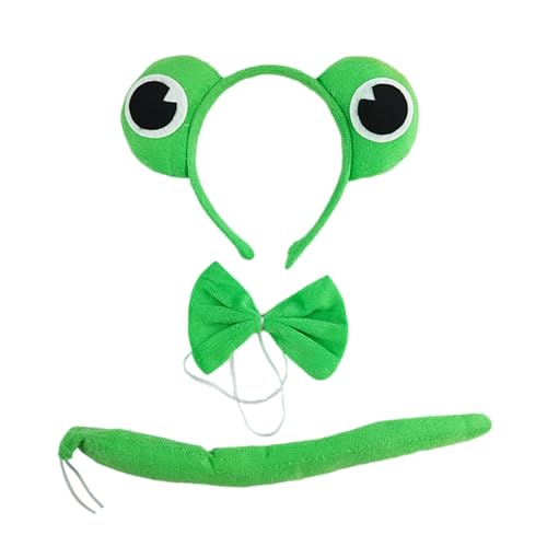 Lerpwige Frosch-Kostüm-Zubehör-Set, Frosch-Ohren, Stirnband, Schwanz, Fliege, Tier-Kostüm, für Halloween, Cosplay, Party-Zubehör Lerpwige Frosch-Kostüm-Zubehör-Set, Frosch-Ohren, Stirnband, Schwanz, Fliege, Tier-Kostüm, für Halloween, Cosplay, Party-Zubehör von Lerpwige