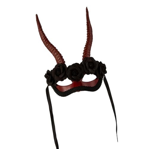 Lerpwige Halbes Gesicht, Halloween-Party-Zubehör, realistisches Horn-Design, weiches elastisches Band, Kunstharz, Kostüm-Requisiten für Erwachsene und Teenager, schwarzes Harz, halbes Gesicht von Lerpwige