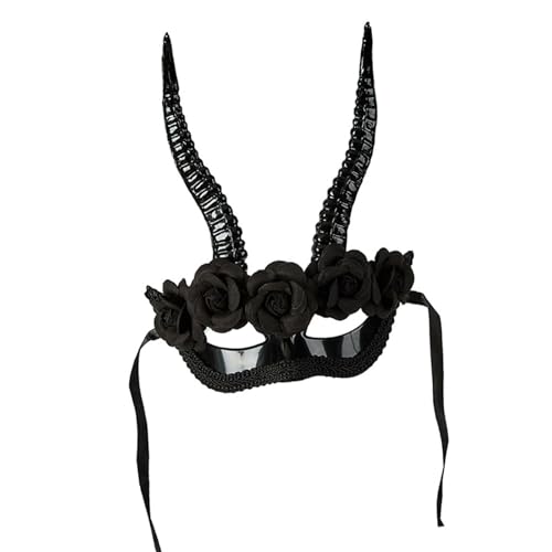 Lerpwige Halbes Gesicht, Halloween-Party-Zubehör, realistisches Horn-Design, weiches elastisches Band, Kunstharz, Kostüm-Requisiten für Erwachsene und Teenager, schwarzes Harz, halbes Gesicht von Lerpwige