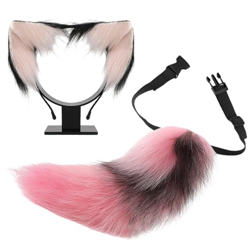 Lerpwige Halloween Cosplay Accessoires Animal Tail Kostüm Und Pelziges Ohrstirnband Set Für Frauen Mädchen Weihnachten Halloween Cosplay von Lerpwige