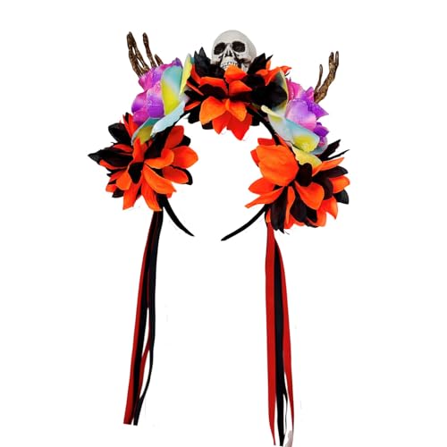 Lerpwige Halloween-Skelett-Handblumen-Schädel-Stirnband, praktisches Harz-Haar-Accessoire für Kinder und Erwachsene, Kostümpartys, Halloween-Kostüm, Stirnbänder für Erwachsene und Kinder von Lerpwige