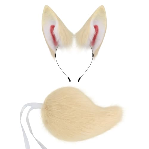 Lerpwige Halloween Wolf Foxes Kostümzubehör Für Kid Girl Weihnachten Halloween Cosplay Ohrhaarband Plüsch Schwanz von Lerpwige