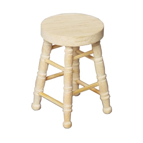 Lerpwige Holzhocker Spielzeugfigur Model Realistic Vintage Realistic Dolls House Tun Girls Vintage Realistic Round Top Stool von Lerpwige