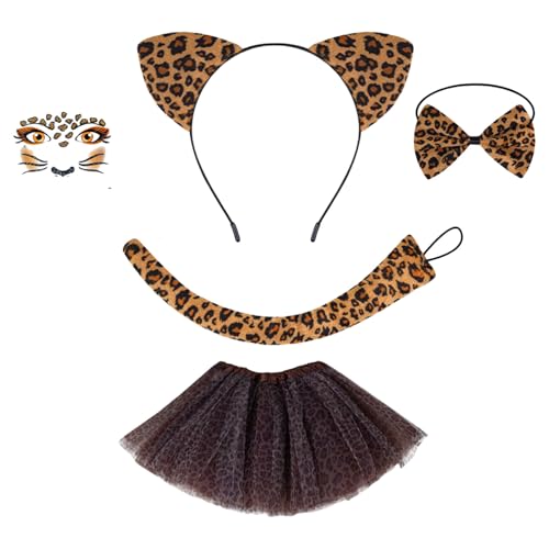 Lerpwige Katzen Kostüme Set Katzen Ohren Stirnband Schwanzkasten Tutus Gesichtsaufkleber Cosplay Kostüme Für Halloween Weihnachtsfeier von Lerpwige