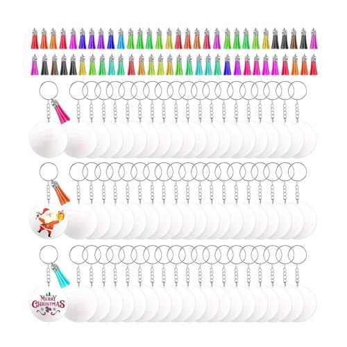 Lerpwige Keychains 60pcs Schlüsselkette Making Kits Schlüsselrufthandwerk Mit Quasten Runden Acrylanhänger Personalisierter Schlüsselbund von Lerpwige