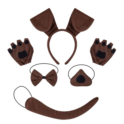 Lerpwige Kinder Cosplay Hunde Kostüm Set Mit Hunde Heckhund Ohr Ohrstirnband Nase Bowtie Rock Handschuhe Halloween Hundeoutfit Für Frauen von Lerpwige