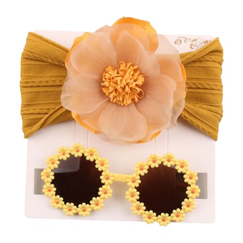 Lerpwige Mädchen Sonnenbrille und Blume Stirnband Set für Kleinkind Bequemes Baby Haarband mit Brille Fotoshootings Requisiten Bequemer Baby-Kopfschmuck von Lerpwige