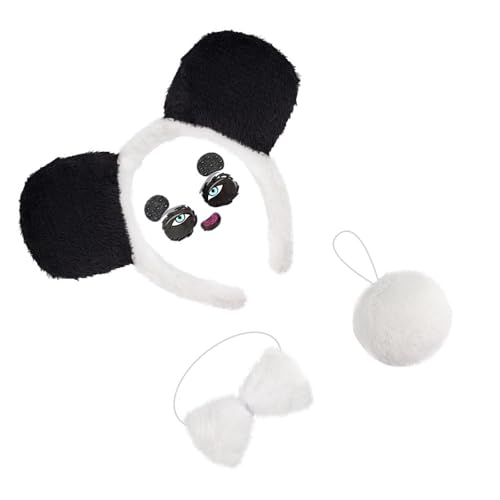 Lerpwige Panda Kostüme Set Ohren Stirnband Schwanz Bowtie Animal Fancy Costumes Kits Accessoires Kinder Halloween Cosplay Party Requisiten von Lerpwige