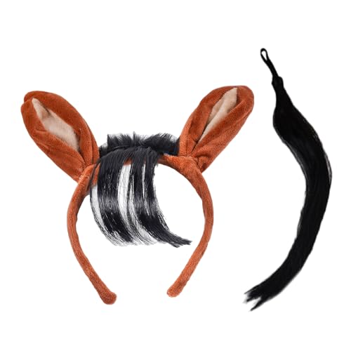 Lerpwige Pferdekostümzubehör Ohr Stirnband Mit Tail Cosplay Outfit Für Kid Adult Weihnachten Halloween Rollenspiel Spiel Esel Kostüm Set Ohr von Lerpwige