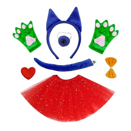 Lerpwige Schäferhund-Kostüm, Stirnband, Schwanz, Fliege, Rock, Handschuhe (oder Brille), Halloween, Tier, Rollenspiel-Zubehör für Kinder, Erwachsene, Geburtstagsparty-Kostüm von Lerpwige