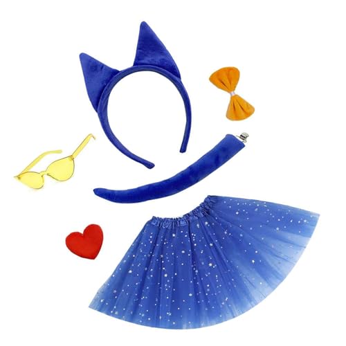 Lerpwige Schäferhund-Kostüm, Stirnband, Schwanz, Fliege, Rock, Handschuhe (oder Brille), Halloween, Tier, Rollenspiel-Zubehör für Kinder, Erwachsene, Geburtstagsparty-Kostüm von Lerpwige