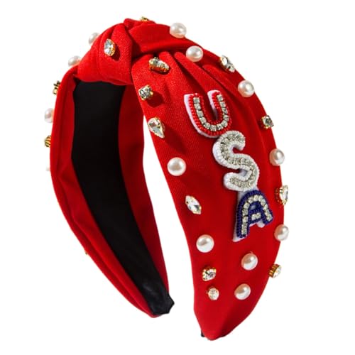 Lerpwige Schriftzutretthaarbänder Mit Kristall Und Perlen Dekors Breites Haarhoop Für Parades School Event Und National Day Hairband von Lerpwige