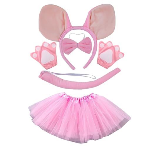 Lerpwige Schweinekostümzubehör Set Fuzzy Ohrhörer Stiftbänder Bowtie Rock Tutus Handschuh Heckzubehör Ferkel Kostüm von Lerpwige