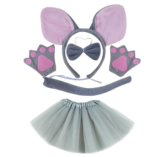 Lerpwige Schweinekostümzubehör Set Fuzzy Ohrhörer Stiftbänder Bowtie Rock Tutus Handschuh Heckzubehör Ferkel Kostüm von Lerpwige