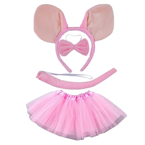 Lerpwige Schweinekostümzubehör Set Fuzzy Ohrhörer Stiftbänder Bowtie Rock Tutus Handschuh Heckzubehör Ferkel Kostüm von Lerpwige