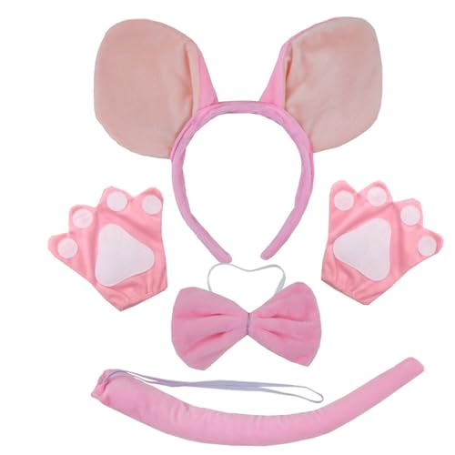 Lerpwige Schweinekostümzubehör Set Fuzzy Ohrhörer Stiftbänder Bowtie Rock Tutus Handschuh Heckzubehör Ferkel Kostüm von Lerpwige