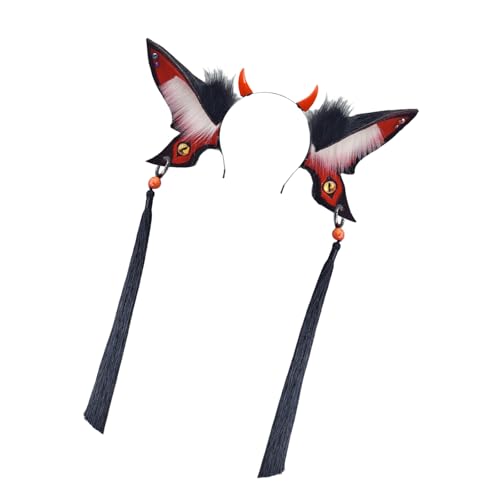 Lerpwige Stylischer Anime-Schmetterlings-Haarreif, auffälliger Kopfschmuck, lange Quasten, Kopfbedeckung für Bühne, Halloween, Cosplay, Rollenspiele, Plüschtier-Ohren-Stirnband von Lerpwige