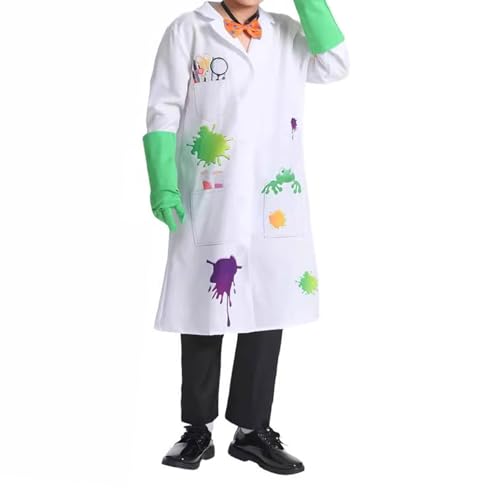 Lerpwige Verrückter Wissenschaftler-Kostüm, Laborkittel, Handschuhe, Brillenrahmen, verrückte Wissenschaftler-Outfits für Halloween, Cosplay-Outfits, 4 Stück von Lerpwige