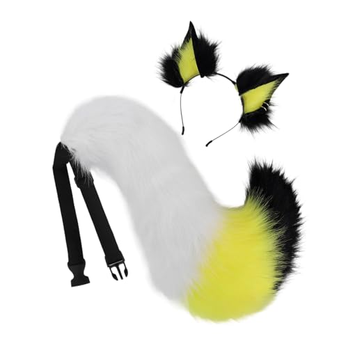 Lerpwige Wolfsschwanz mit Füchsen Ohren Stirnbänder Halloween Weihnachten Cosplay Party Kostüm Spielzeug für Damen Mann Fuchs Kostüme Tier Cosplay Kostüm von Lerpwige