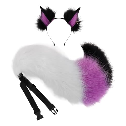 Lerpwige Wolfsschwanz mit Füchsen Ohren Stirnbänder Halloween Weihnachten Cosplay Party Kostüm Spielzeug für Damen Mann Fuchs Kostüme Tier Cosplay Kostüm von Lerpwige