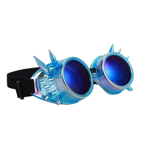 Mehrfarbige, fluoreszierende Punk-Brille, Nieten, Punk-Design, leicht, verstellbar, für Erwachsene und Kinder, Retro-Steampunk-Schutzbrille von Lerpwige