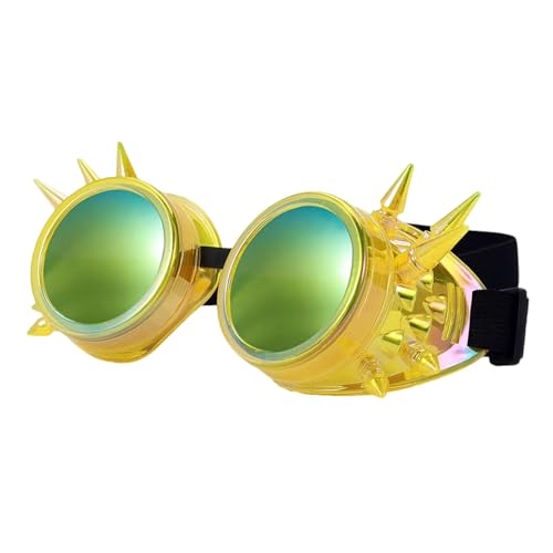 Mehrfarbige, fluoreszierende Punk-Brille, Nieten, Punk-Design, leicht, verstellbar, für Erwachsene und Kinder, Retro-Steampunk-Schutzbrille von Lerpwige