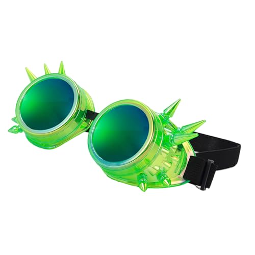Mehrfarbige, fluoreszierende Punk-Brille, Nieten, Punk-Design, leicht, verstellbar, für Erwachsene und Kinder, Retro-Steampunk-Schutzbrille von Lerpwige