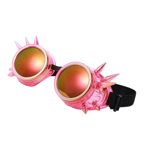 Mehrfarbige, fluoreszierende Punk-Brille, Nieten, Punk-Design, leicht, verstellbar, für Erwachsene und Kinder, Retro-Steampunk-Schutzbrille von Lerpwige