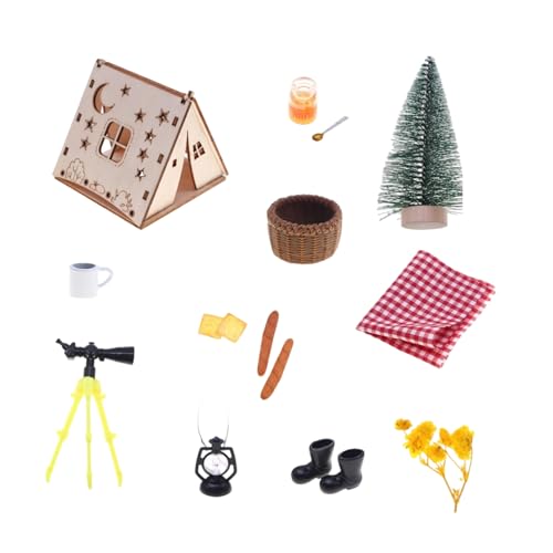 Miniatur Holzfarbe Zelt Camping Szene Dekoration Doll Haus Accessoires Outdoor Szene Requisiten Craft Project Kits Doll House Accessoires von Lerpwige