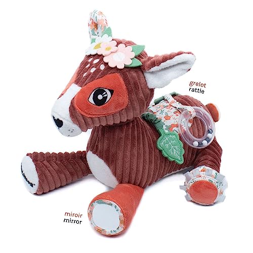 LES DÉGLINGOS Plüschtier für Babys, Mélimélos la Biche, ultraweicher Stoff, Spielzeug zur Erlebnis, Schmusetuch mit Ton und Touchscreen, geeignet ab der Geburt, recycelte Füllung, Einheitsgröße von LES DÉGLINGOS