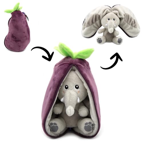 Les Déglingos Flipetz Plüschtier, Samt, Elefant/Aubergine, wendbar, Plüsch, sehr weich, für Babys – Geschenkideen zur Geburt von Les Déglingos