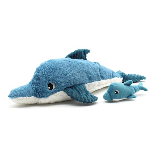 Les Déglingos - PTITPOTOS – Tofou der Delfin Mama Baby – Plüschtier sehr weich Geburt – Blau – 54 cm von Les Déglingos®