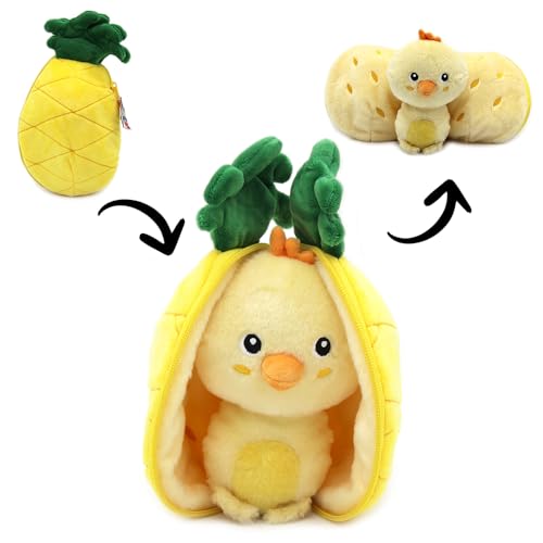 Les Déglingos Flipetz – Nugget Le Chicken/Ananas – Küken Versteck, wendbar – sehr weiches Plüschtier für Babys – Geschenkideen zur Geburt, Gelb von LES DÉGLINGOS