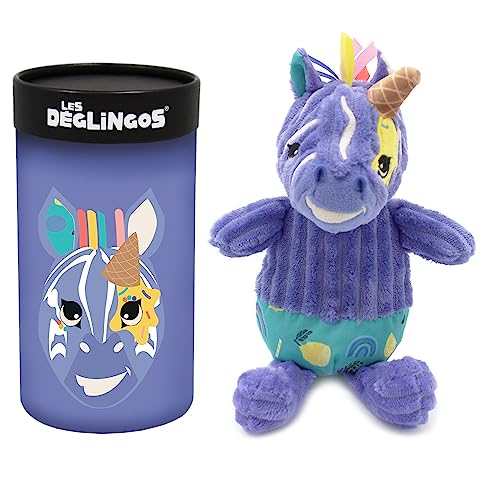 Les Déglingos - Kleines Simply Kiprokos Zebra in Box – Ref 32134B – Violett – Plüsch, ultraweich, Geschenkidee – verwendbar ab Geburt – 15 cm sitzend von Les Déglingos®