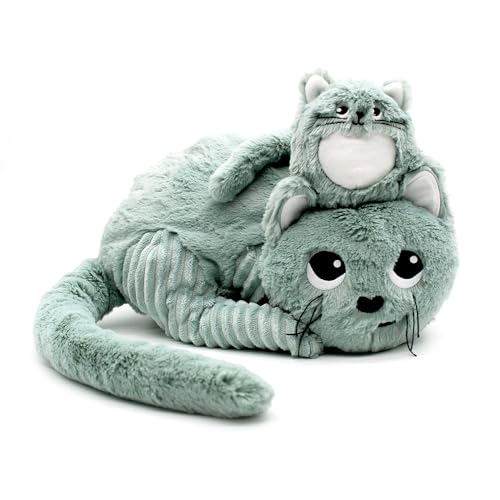 Les Déglingos - PTIPOTOS – MIAU die Katze Mama Baby – sehr weiches Plüschtier Geburt – Mintgrün – 33 cm von Les Déglingos®