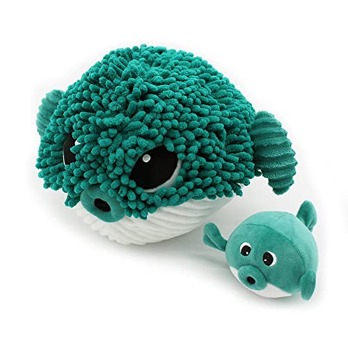 Les Déglingos PTIPOTOS by GOBETOU Blowfish Mama/Baby Grün – Plüschtier Baby sehr weich – Geschenkidee zur Geburt – 31 cm von Les Déglingos®