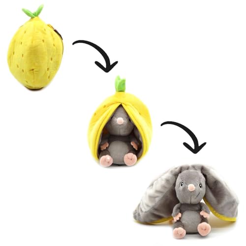 Les Déglingos - Veggie Serie – Kuscheltier Rocket die Maus/Zitrone – wendbare Maus, weich, für Babys – Geschenkideen zur Geburt von Les Déglingos®