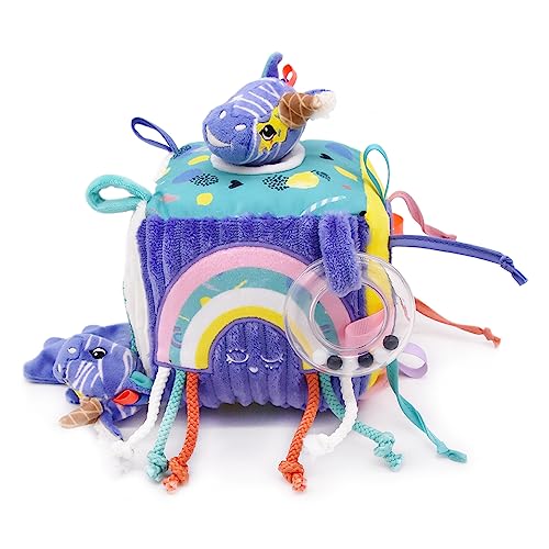 LES DÉGLINGOS Kiprokos Das Zebra Aktivitätswürfel aus Stoff – Spielzeug mit Ton und Touchscreen für Babys – Entwicklungsspielzeug – Geschenk zur Geburt – 12 cm – Violett von LES DÉGLINGOS