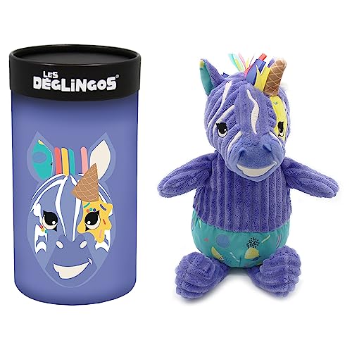 Les Déglingos - Plüschtier mit Geschenkbox, groß Simply Kiprokos Das Zebra – Ideal als erstes Plüschtier – Violett und buntes Plüschtier aus Cord – geeignet ab Geburt – 23 cm sitzend von Les Déglingos®