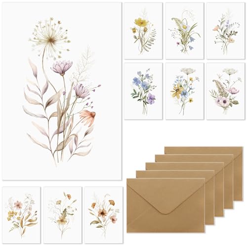 10 STK Blanko Grußkarten, Blanko Karten mit Umschlag, Postkarten Blanko mit Elegante Florale Designs, Dankeschön Geschenke für Familie, Freunde, Kollegen, Lehrern UVM von Leseogye
