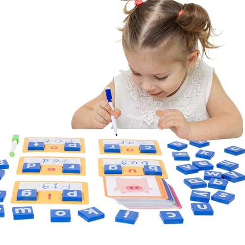 Lesunbak Buchstabierspiele aus Holzbuchstaben, Puzzlespiel zum Buchstabieren von Wörtern,Holz-Alphabet-Blöcke und Lernkarten-Spielzeug - Buchstaben-Matching-Spiel, Lernkarten-Spielzeug, von Lesunbak