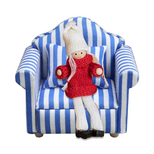 Lesunbak Puppenhaus-Sofa-Sessel, Miniatur-Puppenhaus-Couch-Sofa | Miniatur-Sofa-Sessel-Spielzeug im Maßstab 1:12 | Rot-weiß gestreifter Miniatur-Sofa-Sessel aus Holzstoff, Puppenhaus-Wohnzimmermöbel von Lesunbak