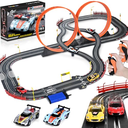 Jungen Spielzeug Geschenke für 6 7 8-12 Jahre alte Slot-Car-Rennbahn-Sets mit 4 Slot-Autos, Batterie oder Elektroauto-Bahn mit Dual-Rennspiel, Rundenzähler, kreisförmige Überführungsbahn Geschenke für von Letapapa
