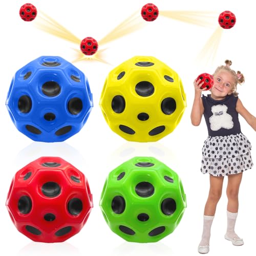 Lets Joy 4 Stück Moon Ball, Hohe Bounce-Loch-Ball, Space Ball Moonball, Bouncing Ball, Hüpfball, Bouncing Ball Toy, Party Geschenke für Kinder, Spielzeug Planeten Hüpfbälle für Kinder im Freien von Lets Joy