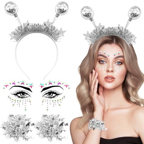 Lets Joy Alien Haarband Silber, Discokugel Haarreif, Alien Kostüm Zubehör, Discokugel Accessoires, Haarreif Glitzerkugeln, Alien Haarreif Karneval, Gesichtstattoo, Handgelenk Party Cosplay 4PCS Lets Joy Alien Haarband Silber, Discokugel Haarreif, Alien Kostüm Zubehör, Discokugel Accessoires, Haarreif Glitzerkugeln, Alien Haarreif Karneval, Gesichtstattoo, Handgelenk Party Cosplay 4PCS von Lets Joy