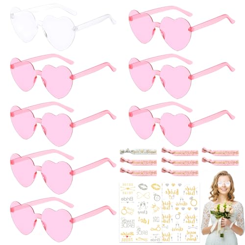 Lets Joy Deutsch Bride Herz Brillen, 16 Stück Bride to be Herz Brille Set, Herz Sonnenbrille, Team Braut Armbändern, JGA Partybrillen Set, Herz Party Brillen Armband für Hochzeit Geburtstag Party von Lets Joy